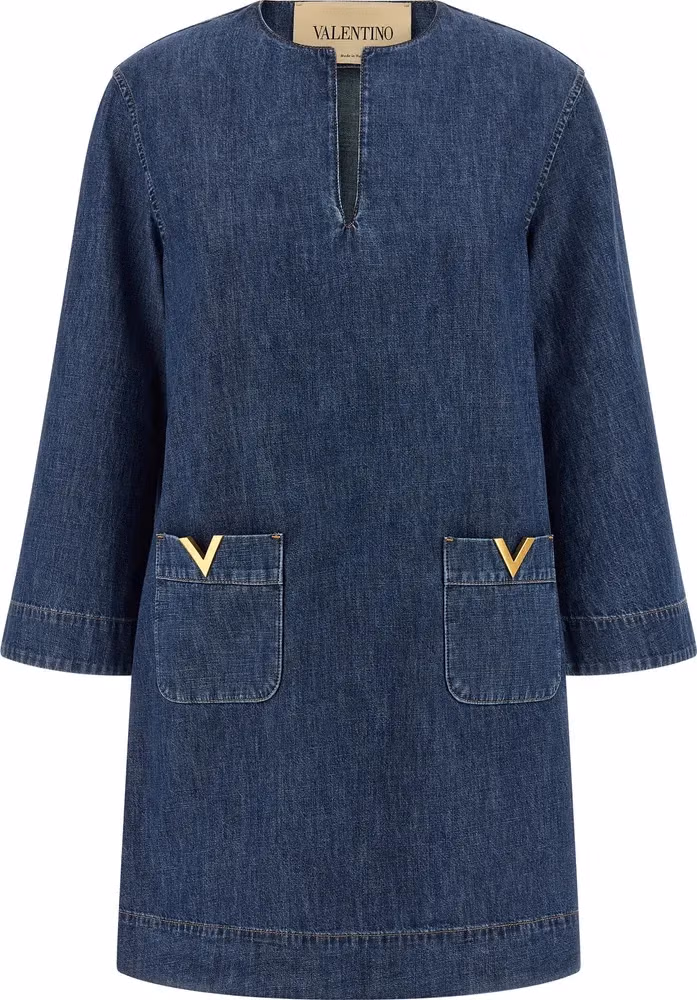 Valentino Garavani Blue Cotton Short Dress