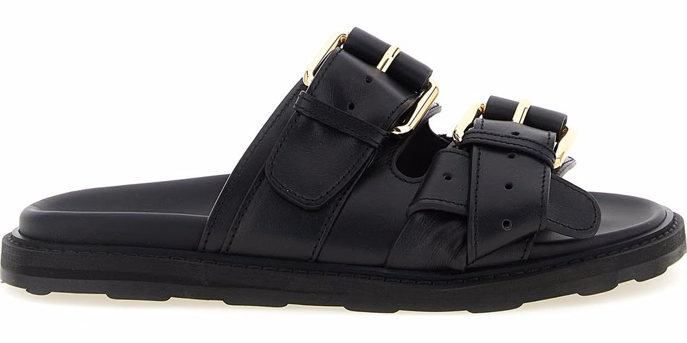 Moschino Black Calfskin Slides
