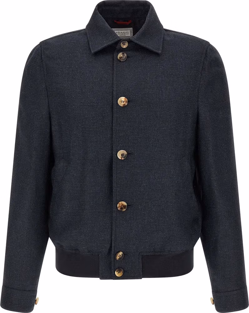 Brunello Cucinelli Blue Sisal Biker Jacket