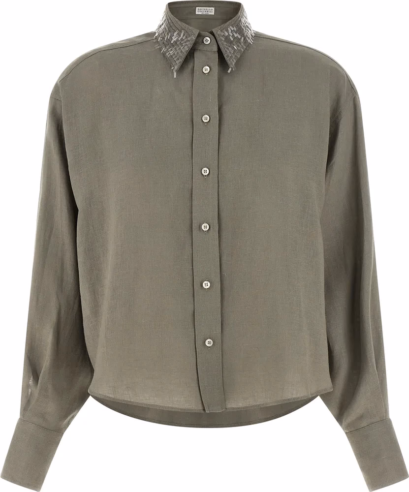 Brunello Cucinelli Bicolor Linen Blouse