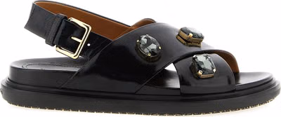 Black Lamb Leather Flat Sandals