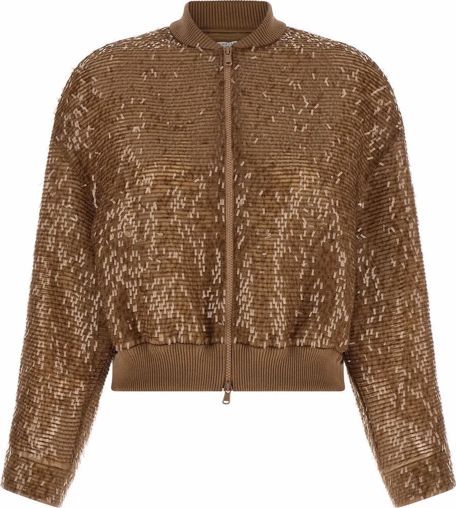 Brunello Cucinelli Brown Silk Cardigan