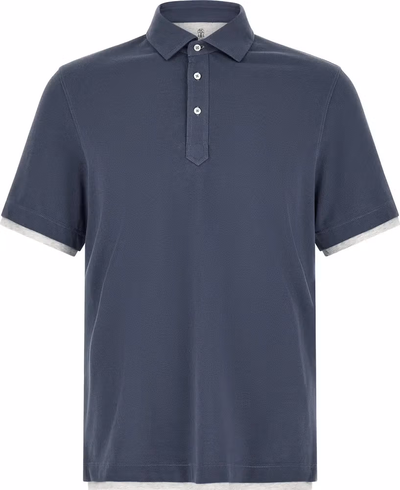 Brunello Cucinelli Blue Cotton Polo Shirt