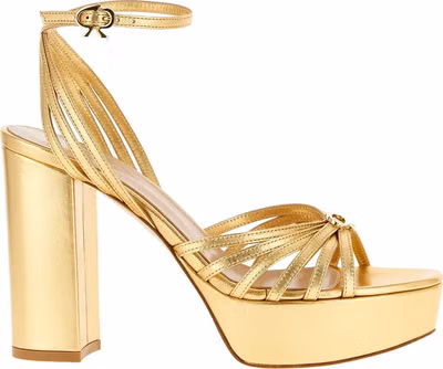 Gold Lamb Leather Stiletto Heel Sandals