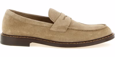 Beige Calfskin Slip-On Loafers