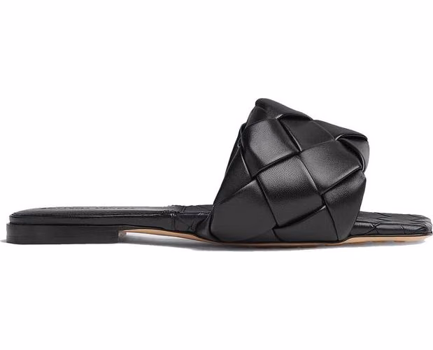 Bottega Veneta Black Lamb Leather Flat Sandals