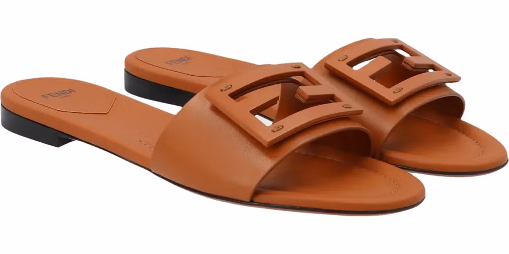 Fendi Brown Lamb Leather Slides