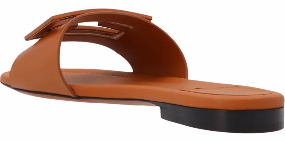 Fendi Brown Lamb Leather Slides