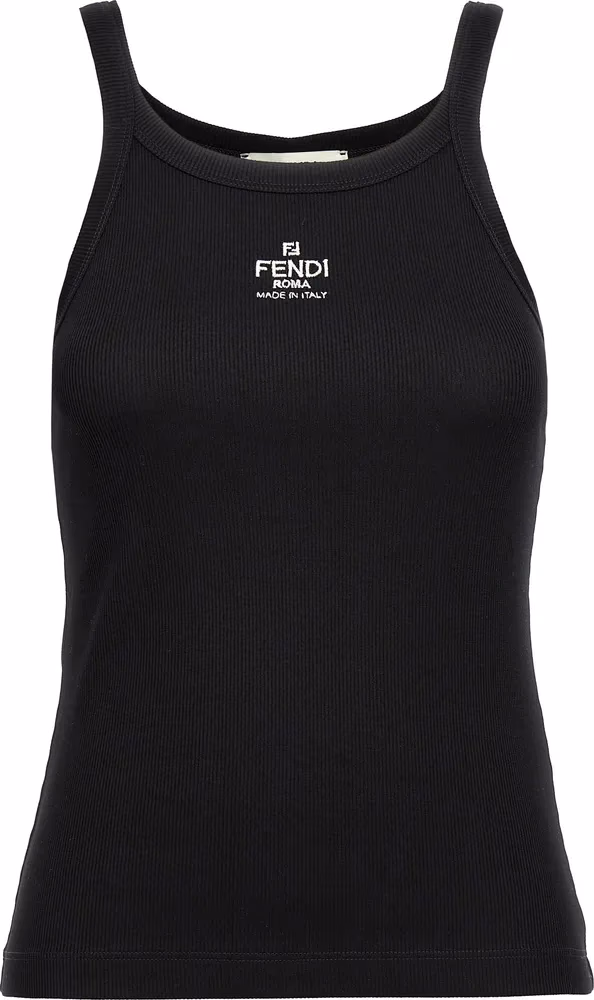 Fendi Black Cotton Sleeveles T-Shirt