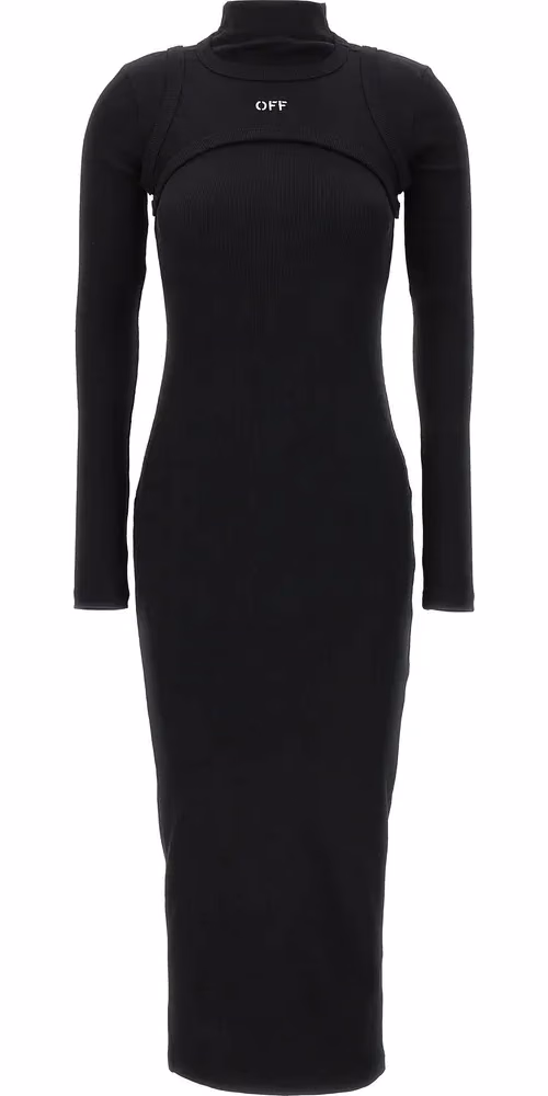 Off-White Black Cotton Midi Dress