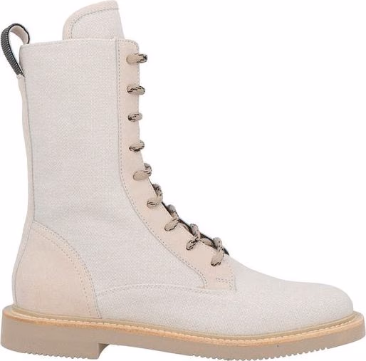 Brunello Cucinelli Beige Cotton Lace-Up Boots