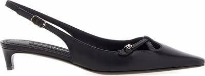 Black Lamb Leather Mid Heel Pumps