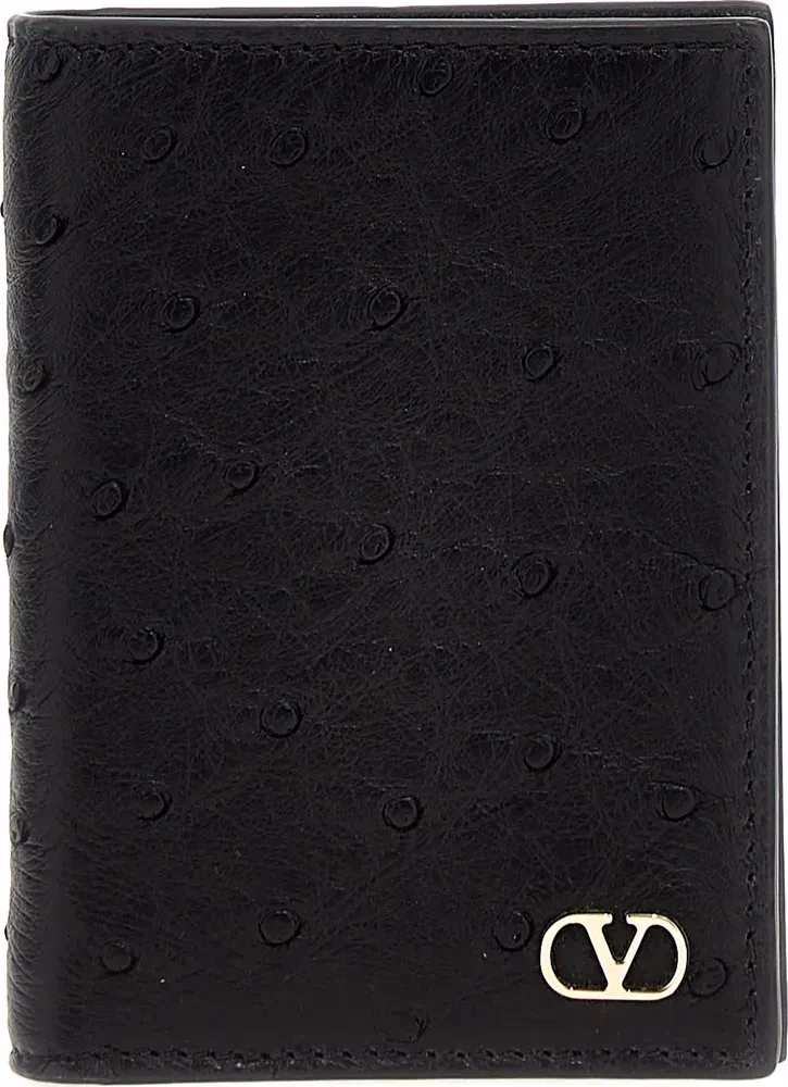 Valentino Garavani Black Ostrich Skin Cardholder