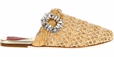 Beige Raffia Mules