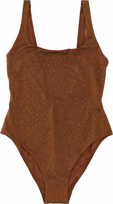 Brown Polyester One-Piece Swimsuit
