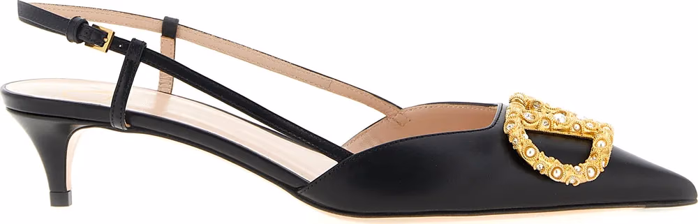 Valentino Garavani Black Calfskin Mid Heel Pumps