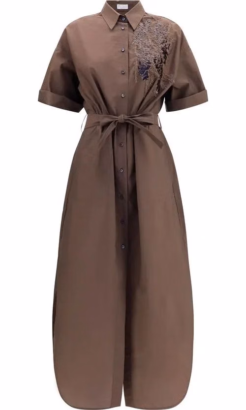 Brunello Cucinelli Brown Cotton Casual Dress