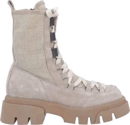 Brunello Cucinelli Beige Leather Lace-Up Boots