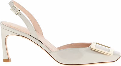 White Calfskin Mid Heel Pumps