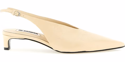 Beige Calfskin Mid Heel Pumps