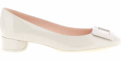 Gray Calfskin Mid Heel Pumps