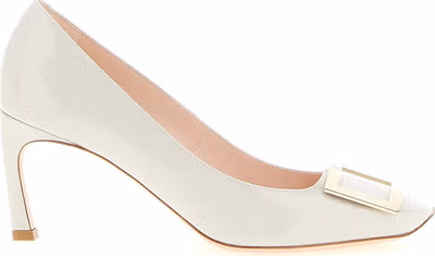 Gray Calfskin Mid Heel Pumps
