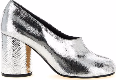 Silver Calfskin Mid Heel Pumps