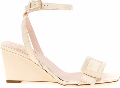 White Calfskin Wedge Sandals