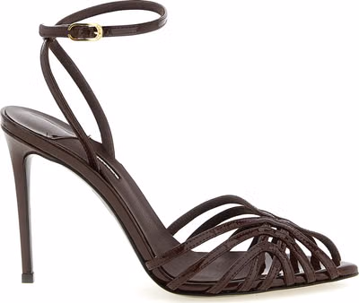 Brown Calfskin Stiletto Heel Sandals