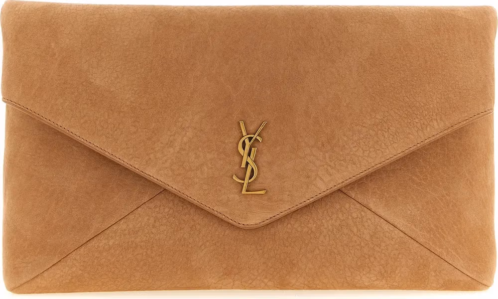 Saint Laurent Brown Lamb Leather Clutch Bag