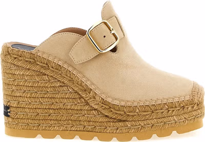 Beige Viscose Wedge Sandals