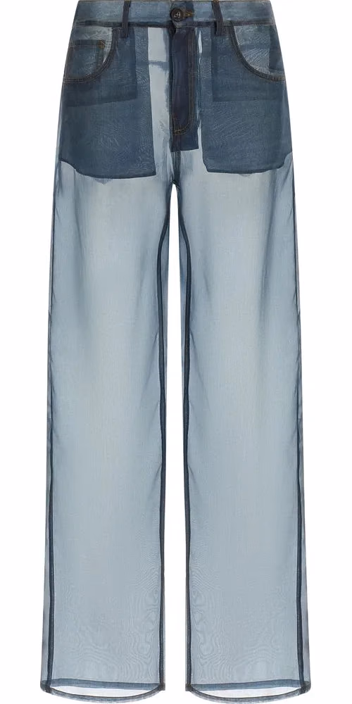 Haikure Blue Silk Casual Pants