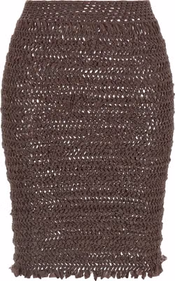 Brown Polyester Midi Skirt