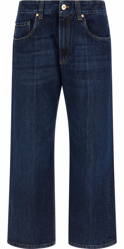 Brunello Cucinelli Blue Cotton Cropped Jeans