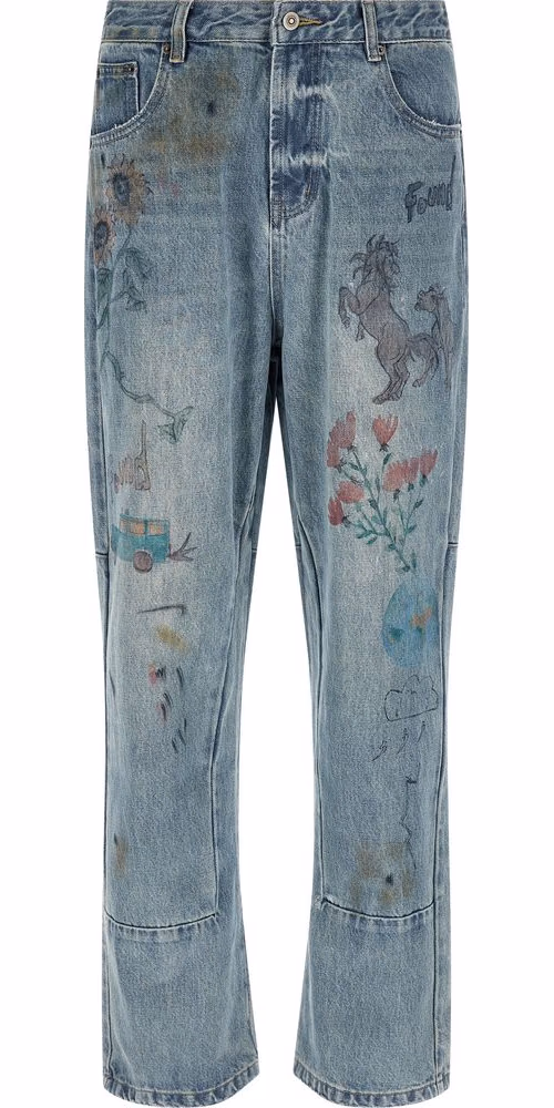 FOUND Blue Cotton Straight-Leg Jeans