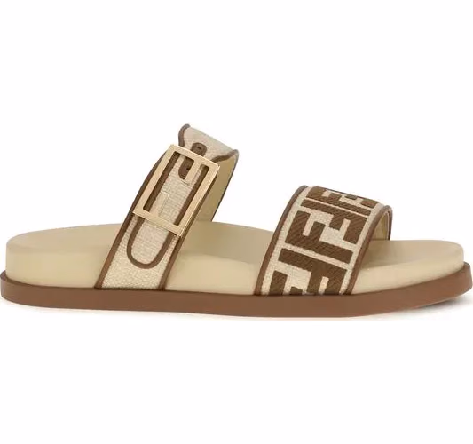 Fendi Brown Raffia Flat Sandals