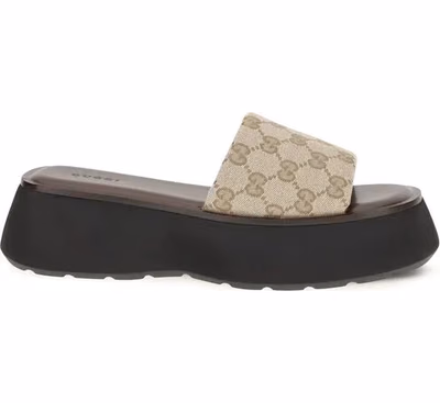 Beige Polyester Platform Sandals