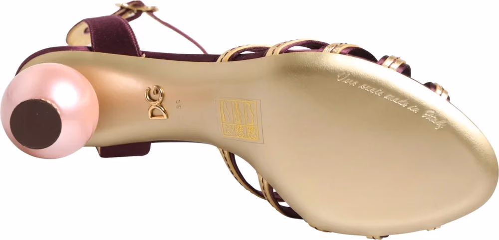 Dolce & Gabbana Purple Gold Keira Pearl Heels Sandals Shoes
