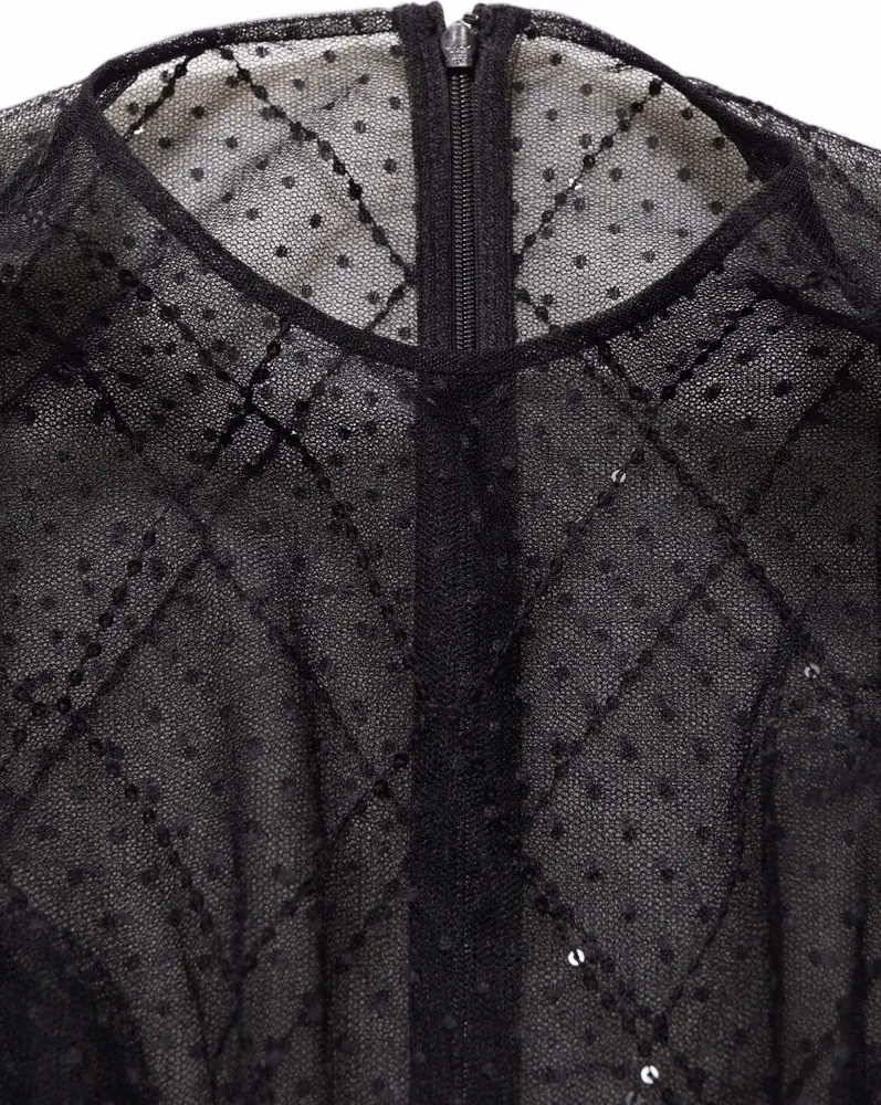 Dolce & Gabbana Black Mesh Lace Long Sleeved Maxi Gown Dress