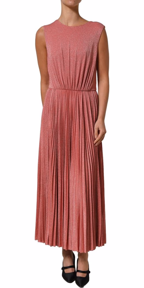 Dolce & Gabbana Coral Pink Pleated Sleeveless Max Dress