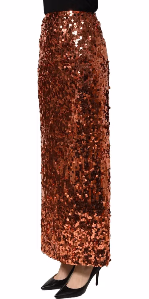 Dolce & Gabbana Bronze Sequin HighWaist PencilCut Midi Skirt