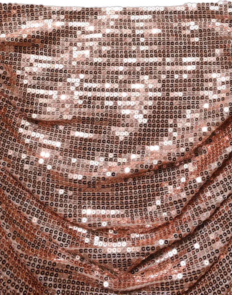 Dolce & Gabbana Rose Gold Sequin High Waist Ruched Maxi Skirt