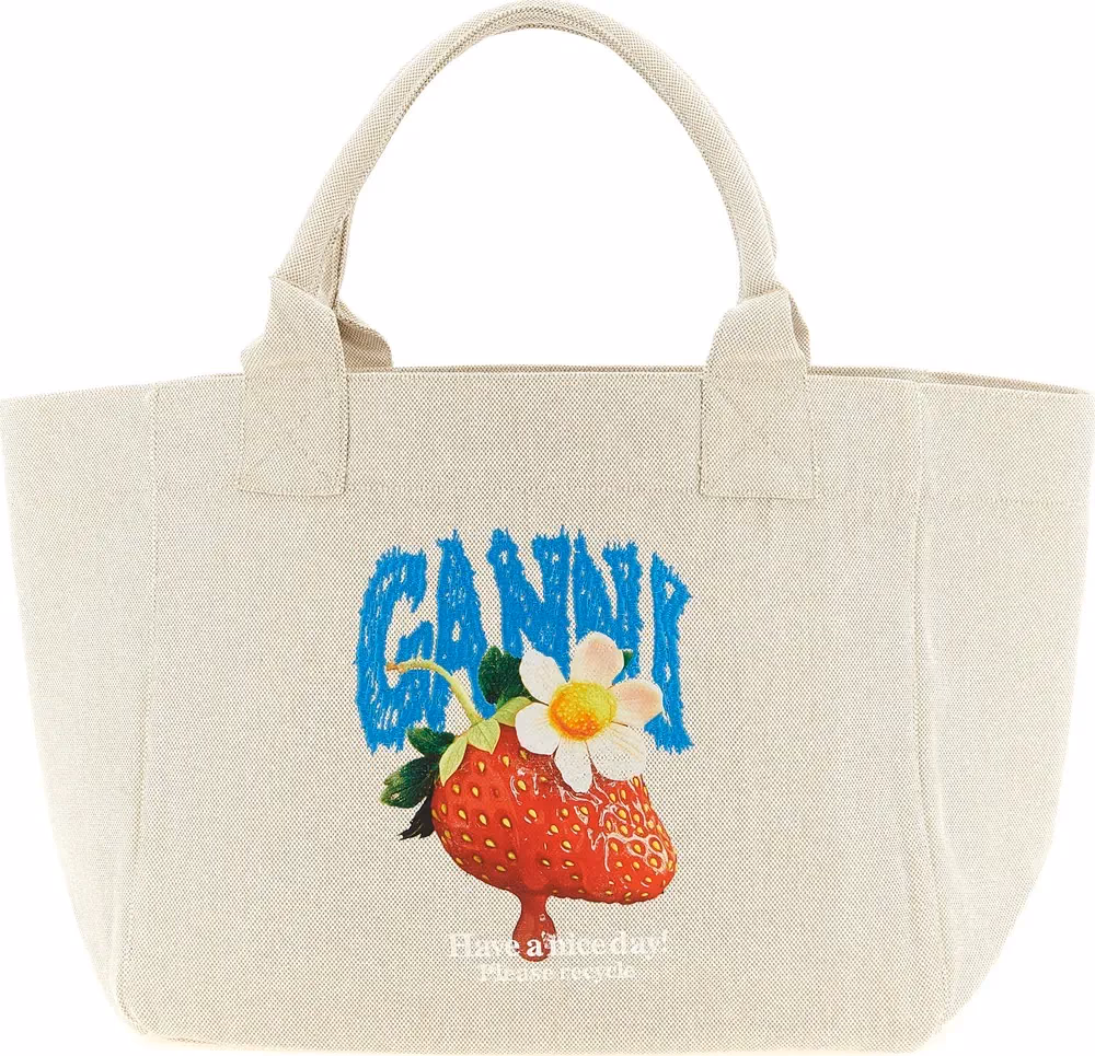 Ganni Beige Recycled Cotton Tote Bag