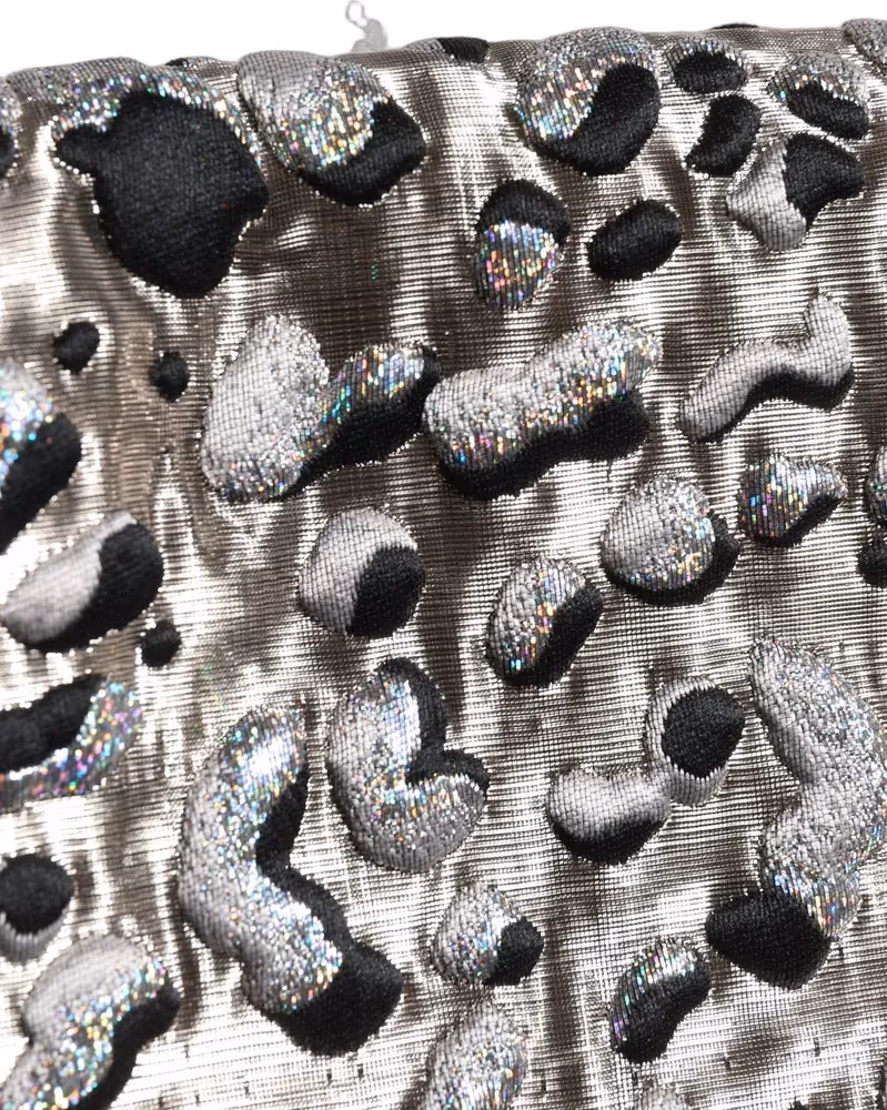 Dolce & Gabbana Silver Leopard Jacquard Mid Waist Mini Skirt