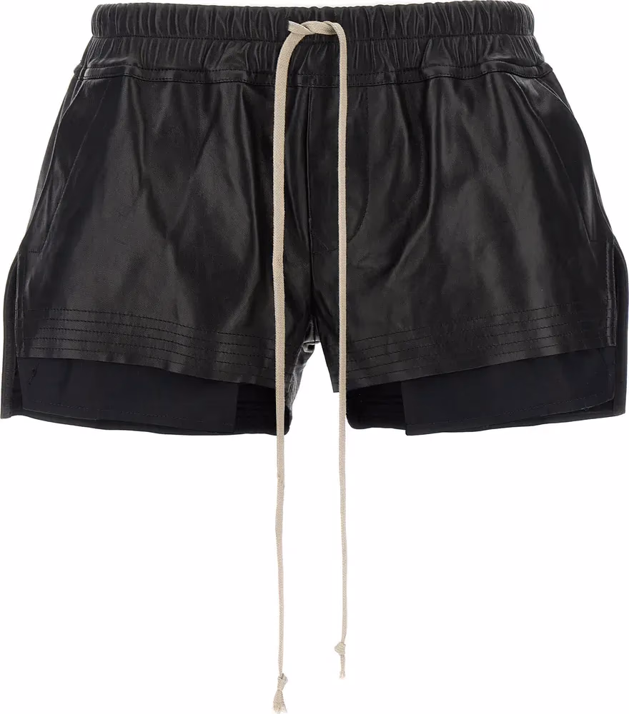 Rick Owens Black Lamb Leather Bermuda Shorts