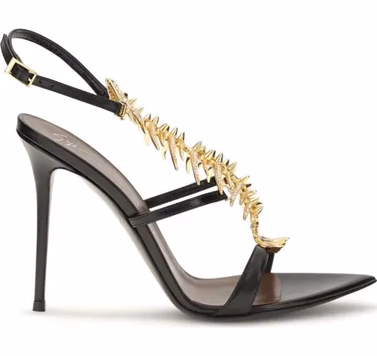 Giuseppe Zanotti Black Calf Leather Bos Taurus Stiletto Heel Sandals