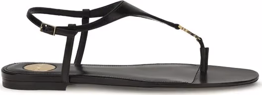 Saint Laurent Black Calf Leather Bos Taurus Flat Sandals