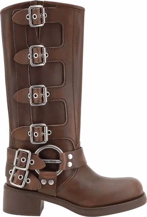 Miu Miu Brown Calf Leather Bos Taurus Lace-Up Boots