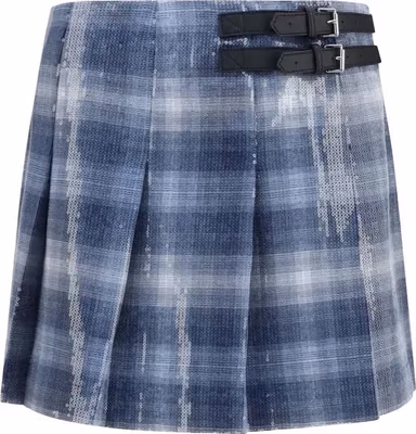 Blue Polyester Mini Skirt