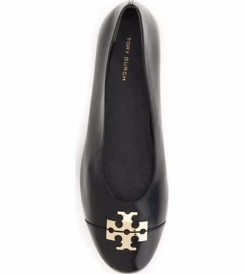 Tory Burch Black Calf Leather Bos Taurus Ballet Flats